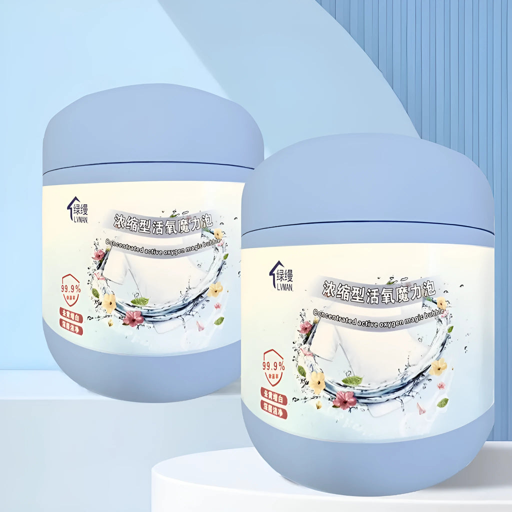 Bottle of enhanced active oxygen bleaching powder for laundry stain removal, 400g.