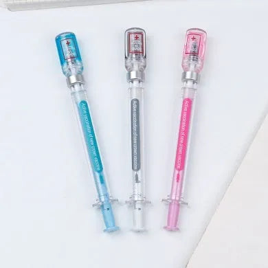 Vaccine design gel pen with plastic body and black 0.5mm refill