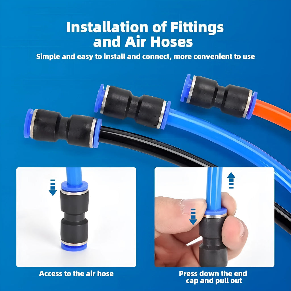 60-piece pneumatic push-in connector kit with alloy plastic construction and R1/4 R1/2 calibres