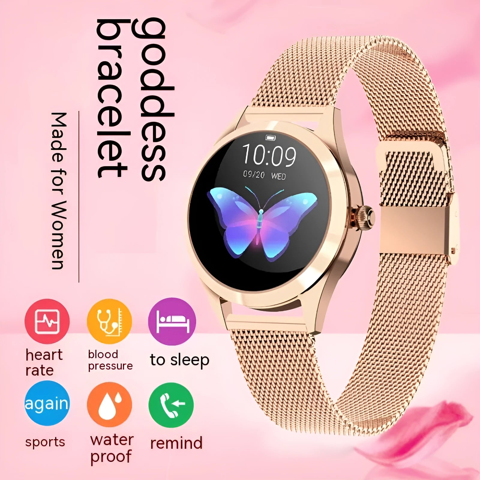 Women's multi-functional sports smartwatch with heart rate monitor on wrist