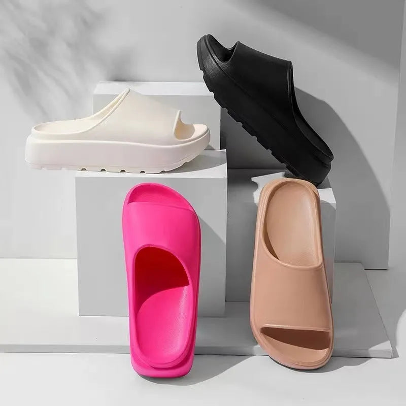 Women's fish mouth slippers with 5.5cm thick EVA soles in beige, black, khaki, or rose red colours