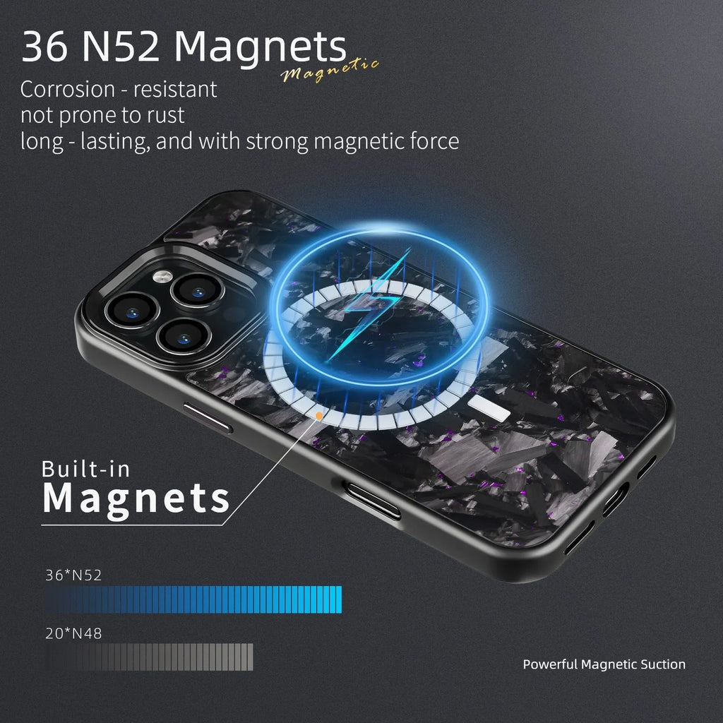 Carbon fibre metal frame forged pattern phone case in black frame blue gold magnetic variant for iPhone