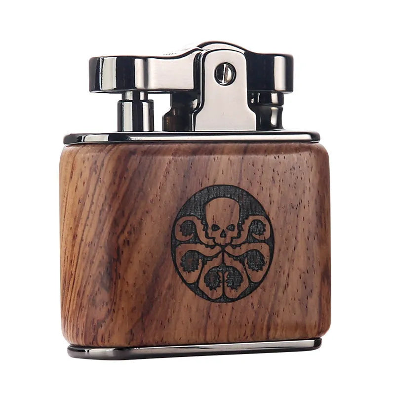 Wooden kerosene lighter retro old fashioned cotton oil lighter 53x50x20mm in ebony colour with gift box