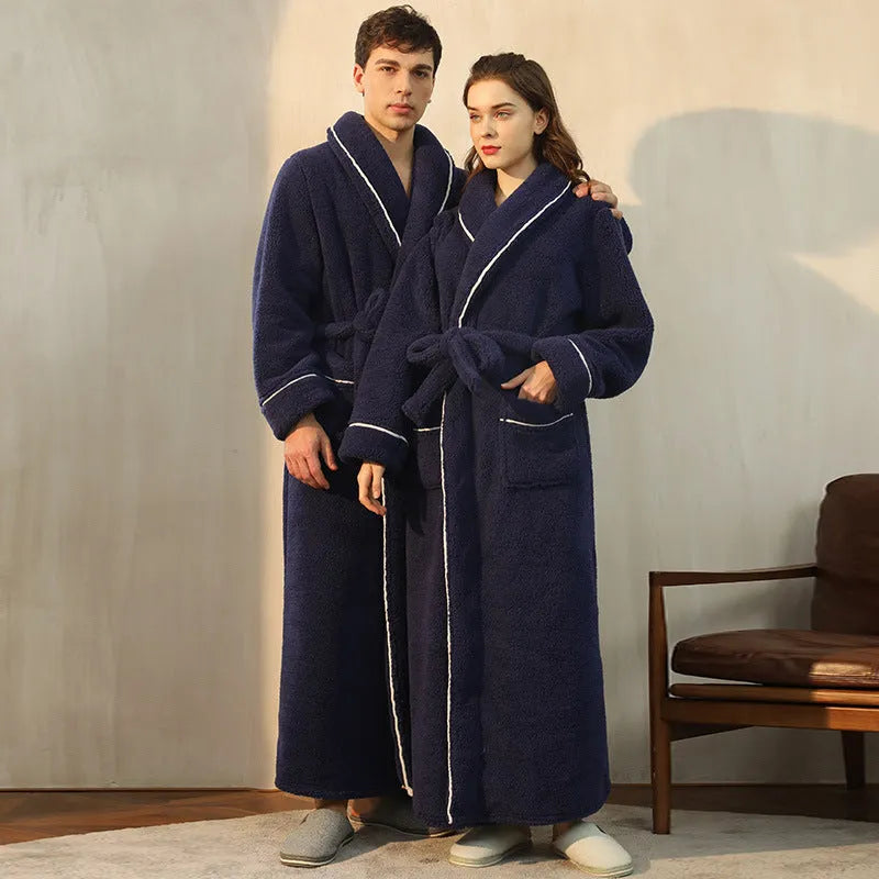 Heavy flannel couple's bathrobe in winter colours with extended sizing options