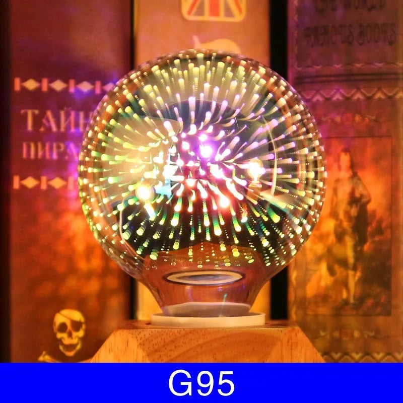 3D fireworks decorative LED light bulb with glass shell and E27 base for Christmas home decor