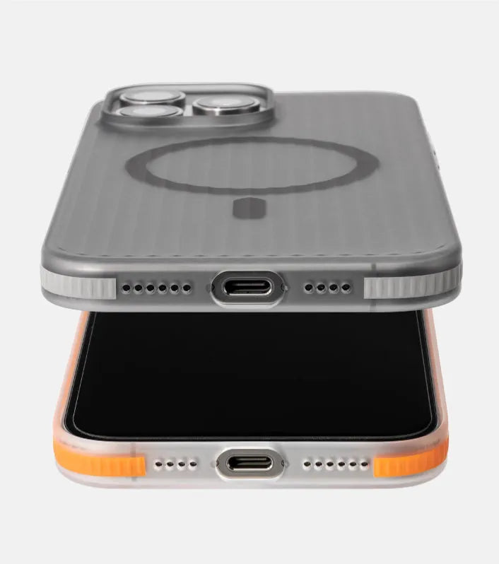 Magnetic phone case for iPhone 13 14 15 drop-resistant striped PC hard shell with anti-slip bars black