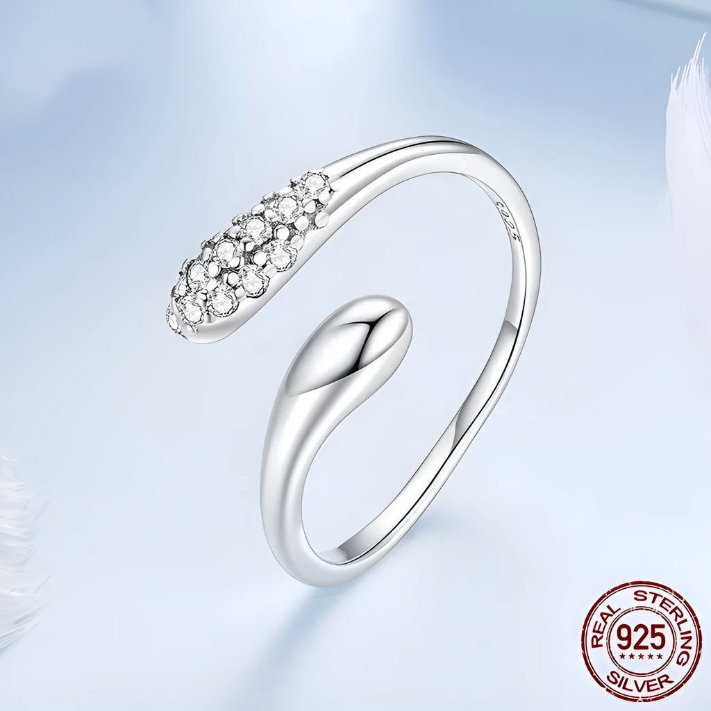 S925 sterling silver water drop adjustable opening ring with inlaid zircon in BSR680-E colour for women