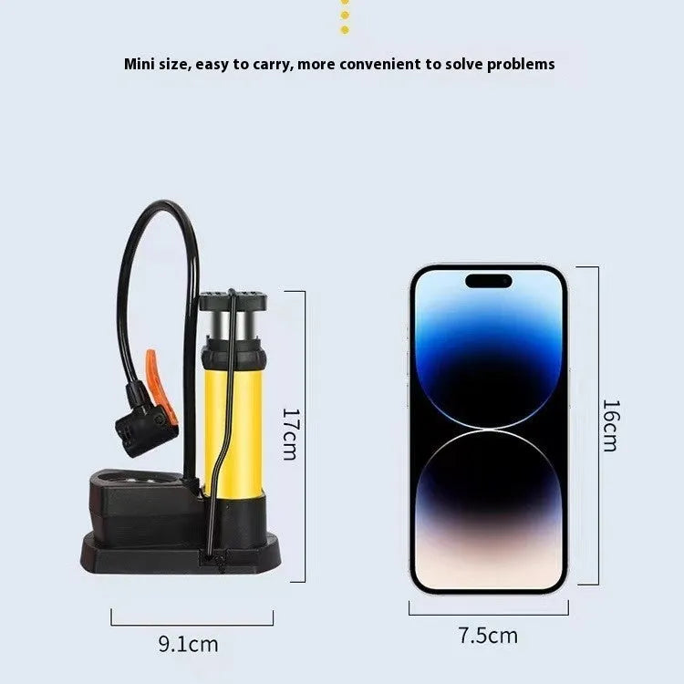Foot tire pump with iron body and foot pedal for bicycle and motorcycle tyre inflation