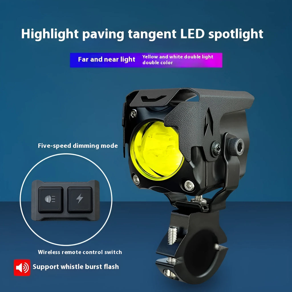 Motorcycle LED spotlight with bracket and remote switch for far/near beam control