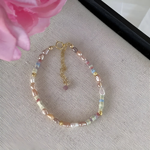 Women's 14K gilded purple natural pearl bracelet and necklace set with irregular design