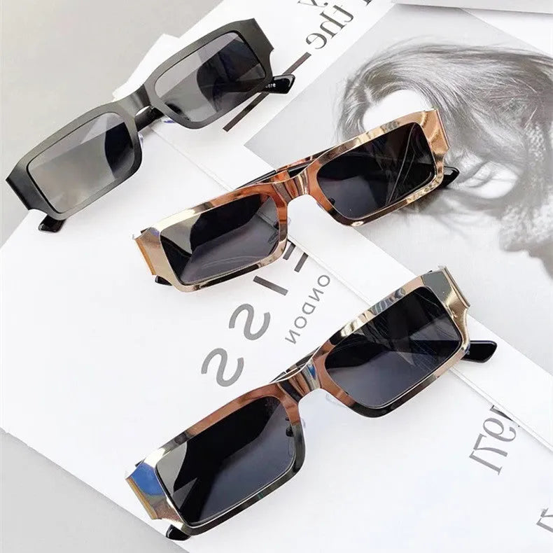 Men's metal square glasses with UV400 protection PC lens black frame gray film