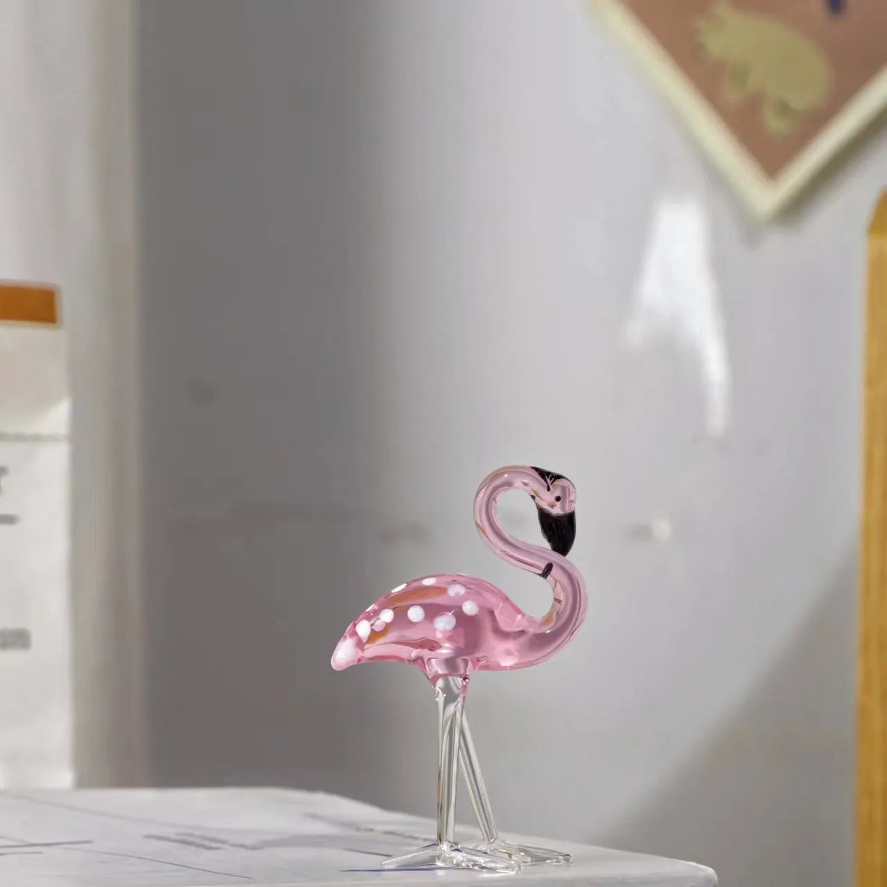 Pink crystal flamingo decorative craft for table display with modern simplicity style