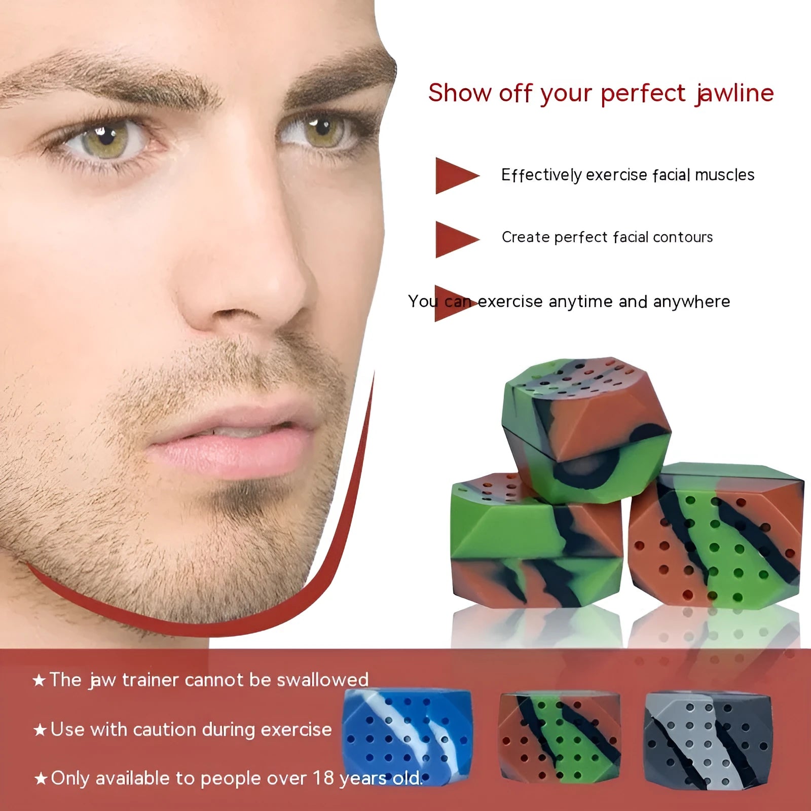 Two camouflage pattern facial exercise balls in transparent box for jawline training