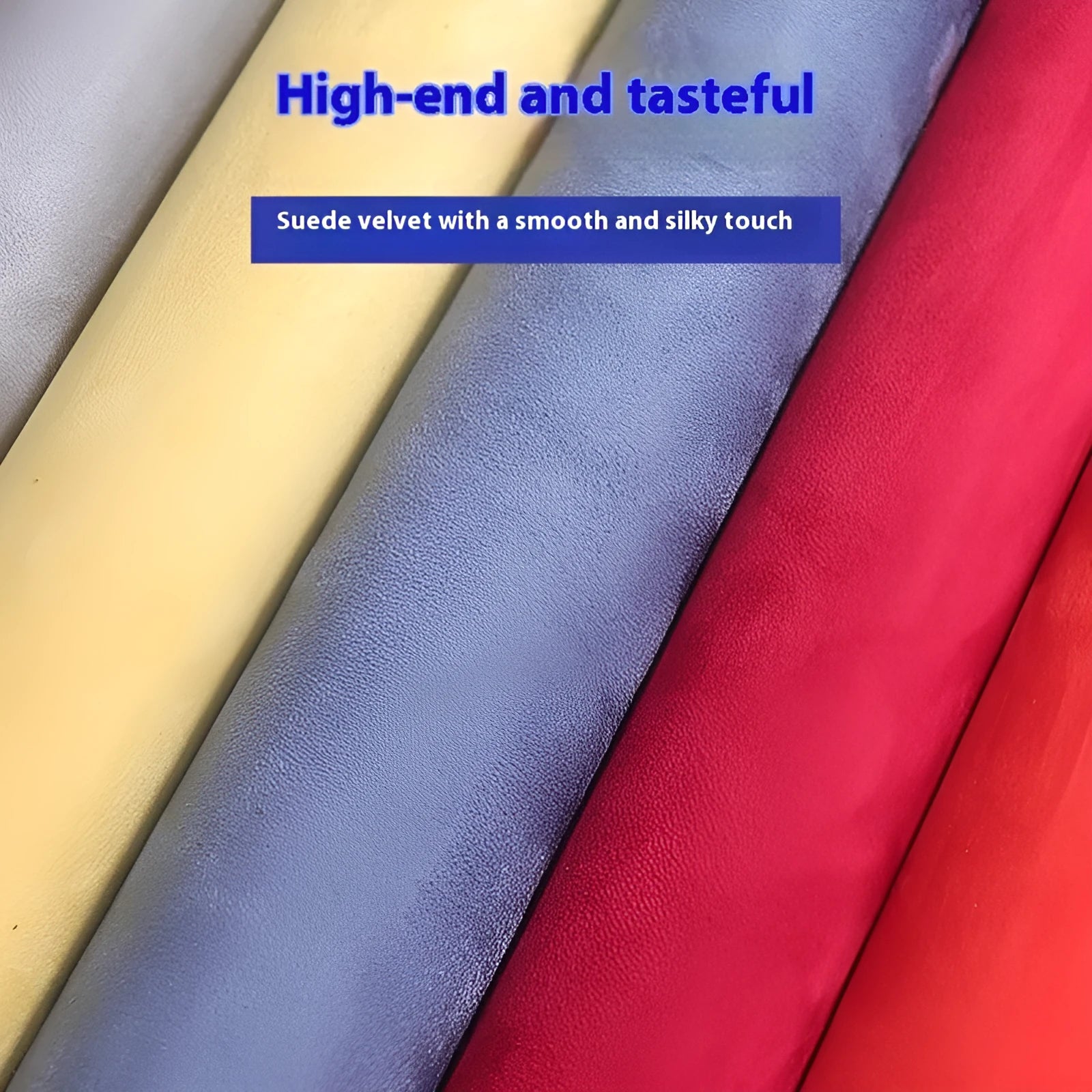 Roll of self-adhesive leather suede in a colour swatch showing multiple options like black, brown, blue, and red.