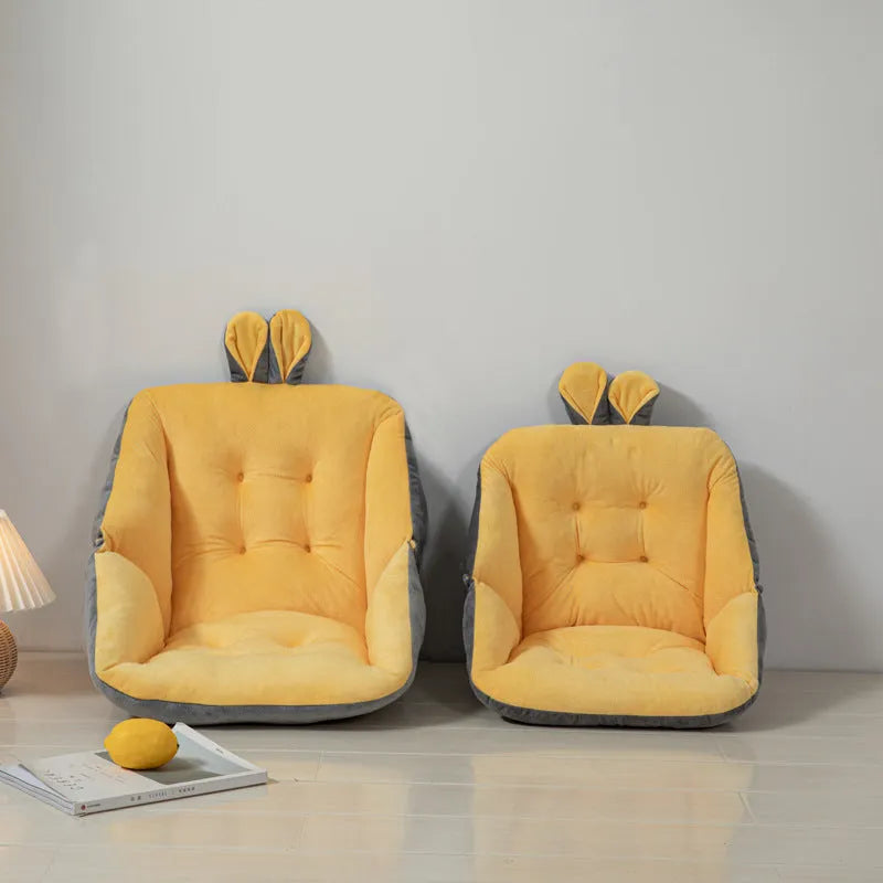 Plush square chair cushion with four holes, available in 40x40cm, 45x45cm, and 50x50cm sizes and seven solid colours
