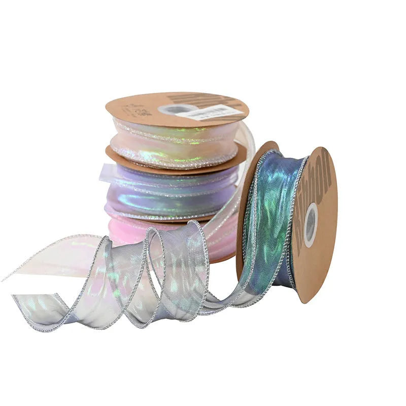 Fishtail yarn floral wave ribbon roll in 4cm width with mesh material and edge cutting