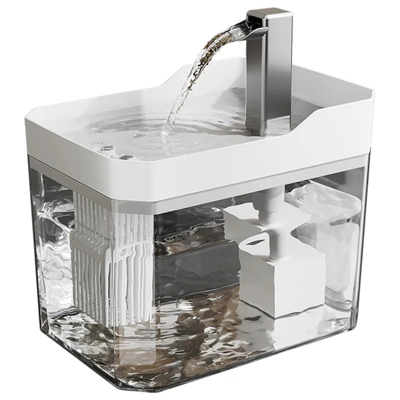 Transparent cat water fountain with circulation pump and filter system