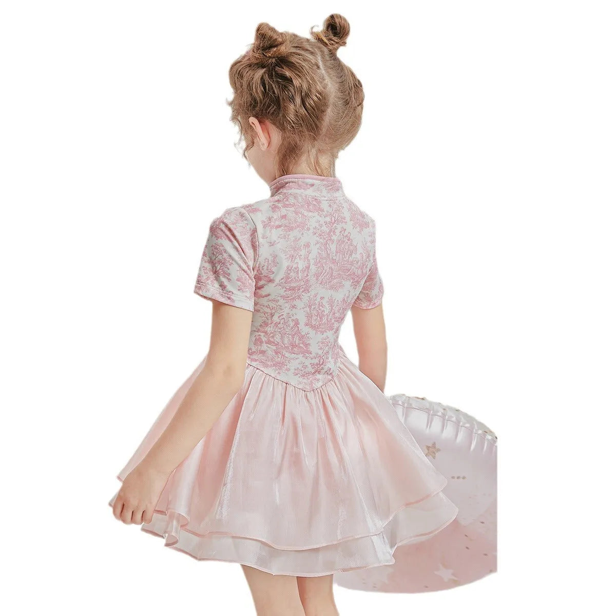 Casual patchwork two-piece swimsuit for children in polyester fibre, short sleeve top and briefs, sizes 110-170