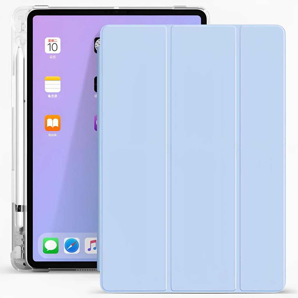 Soft TPU and imitation leather iPad protective case with pencil slot in Purple