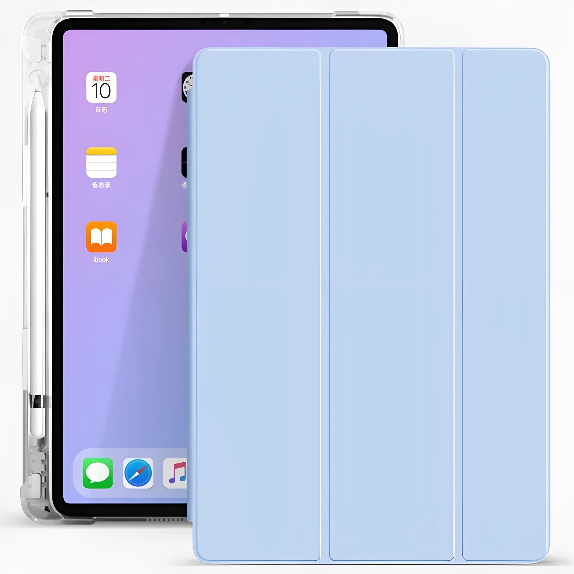 Soft TPU and imitation leather iPad protective case with pencil slot in Purple