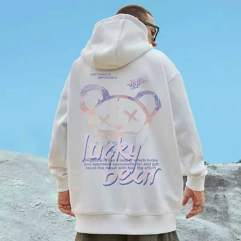 Men's hooded plus size sweatshirt with wool lining and polyester padding, available in black, white and red.