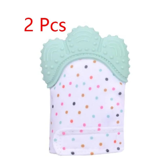 Silicone baby teether glove with Velcro strap in blue colour