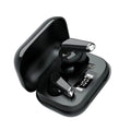 Black Bluetooth earphones with digital display charging case and touch controls