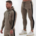 Men's cotton sweatshirt and trousers summer sports set hooded long sleeve stretch fabric black khaki navy blue
