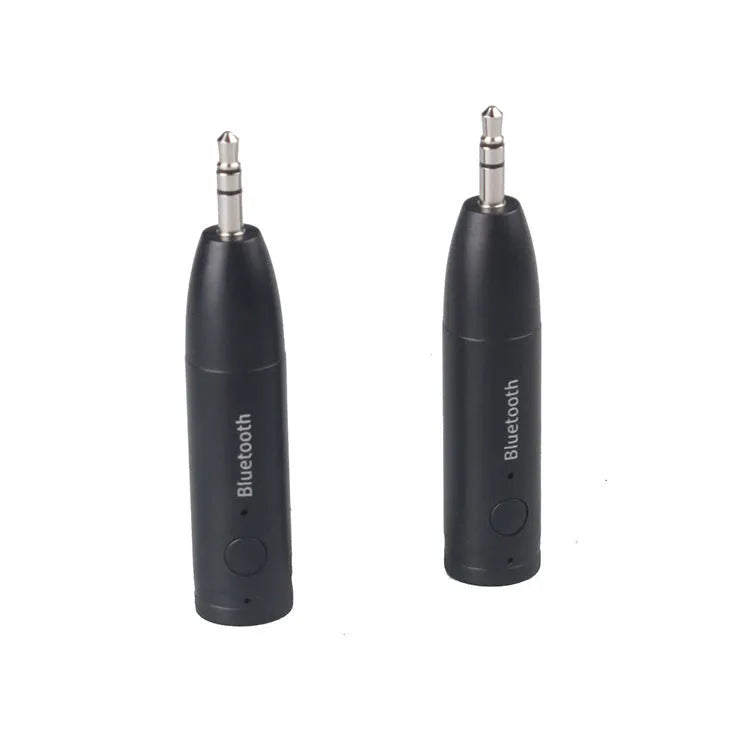 Compact black Bluetooth audio receiver for car and home stereo AUX inputs