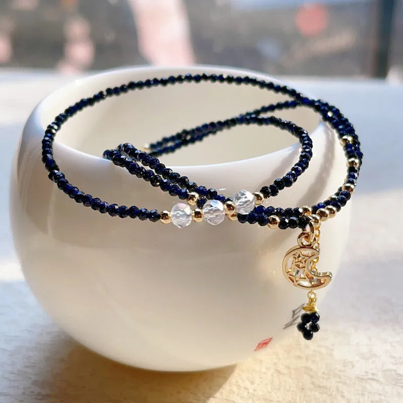 Women's blue gold sand stone three-ring multi-layer bracelet with manual craft details