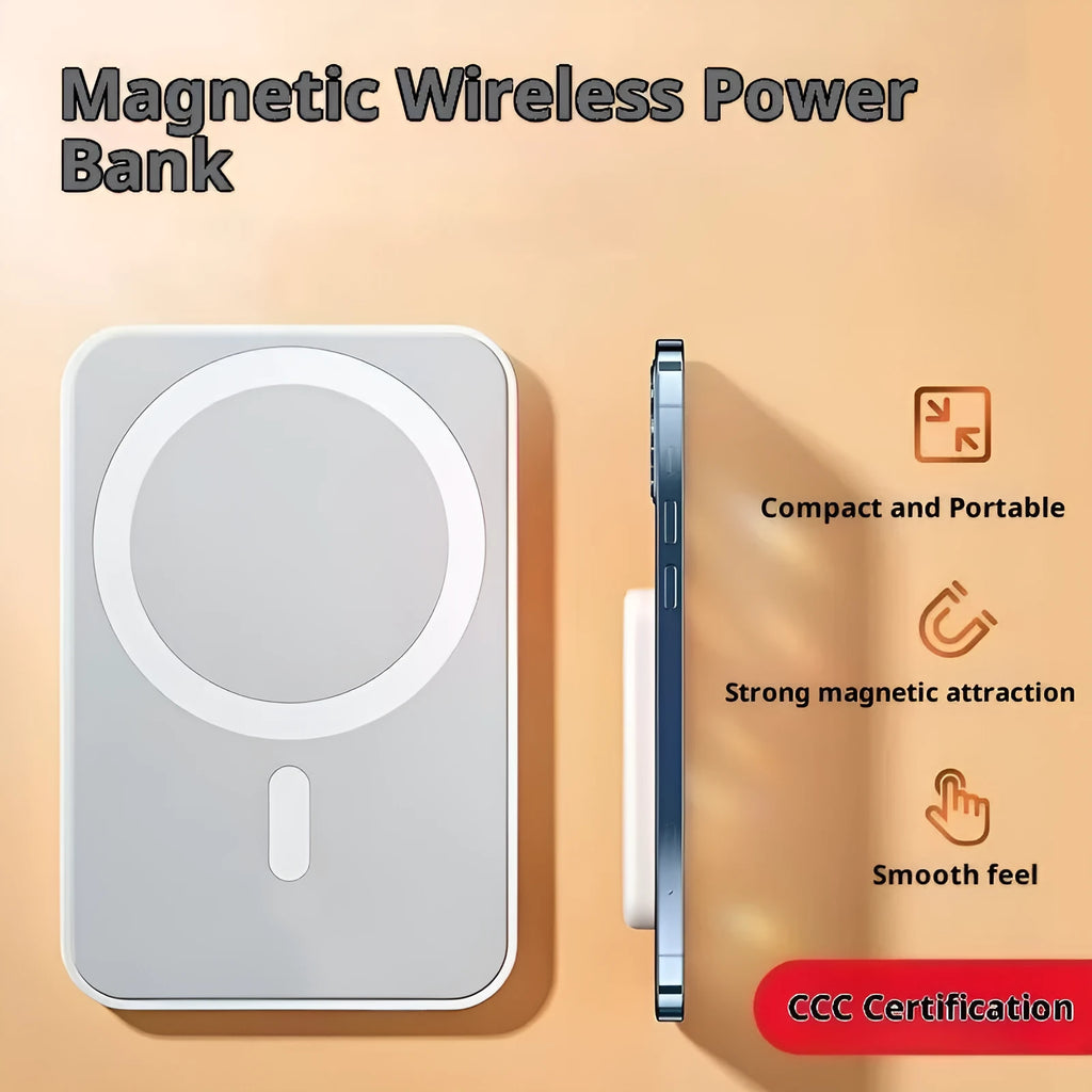 Bi-directional fast charging magnetic wireless power bank 10000mAh compact plastic shell black