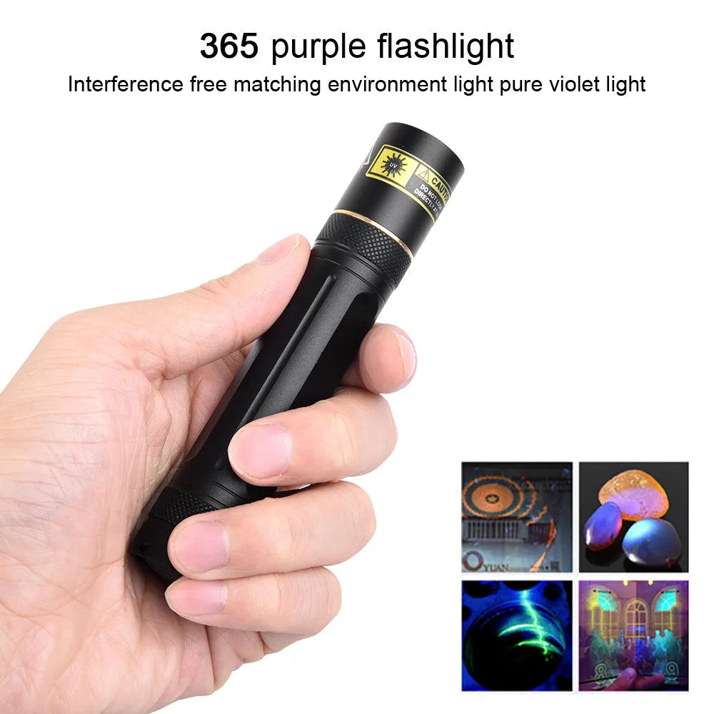 Y36 and 8006 model 365nm ultraviolet flashlights for fluorescent detection and anti-counterfeiting.