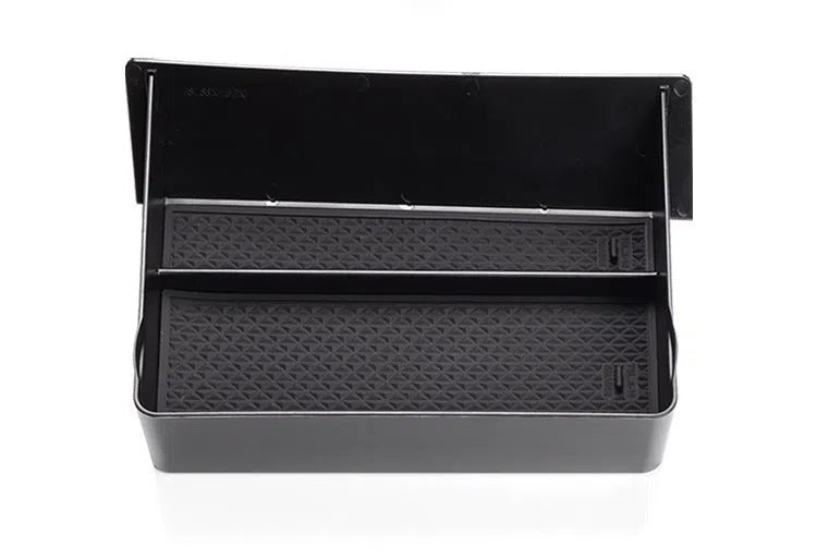 Black plastic car central storage grid drawer box for Tesla, 26x19x6.5cm, waterproof organiser