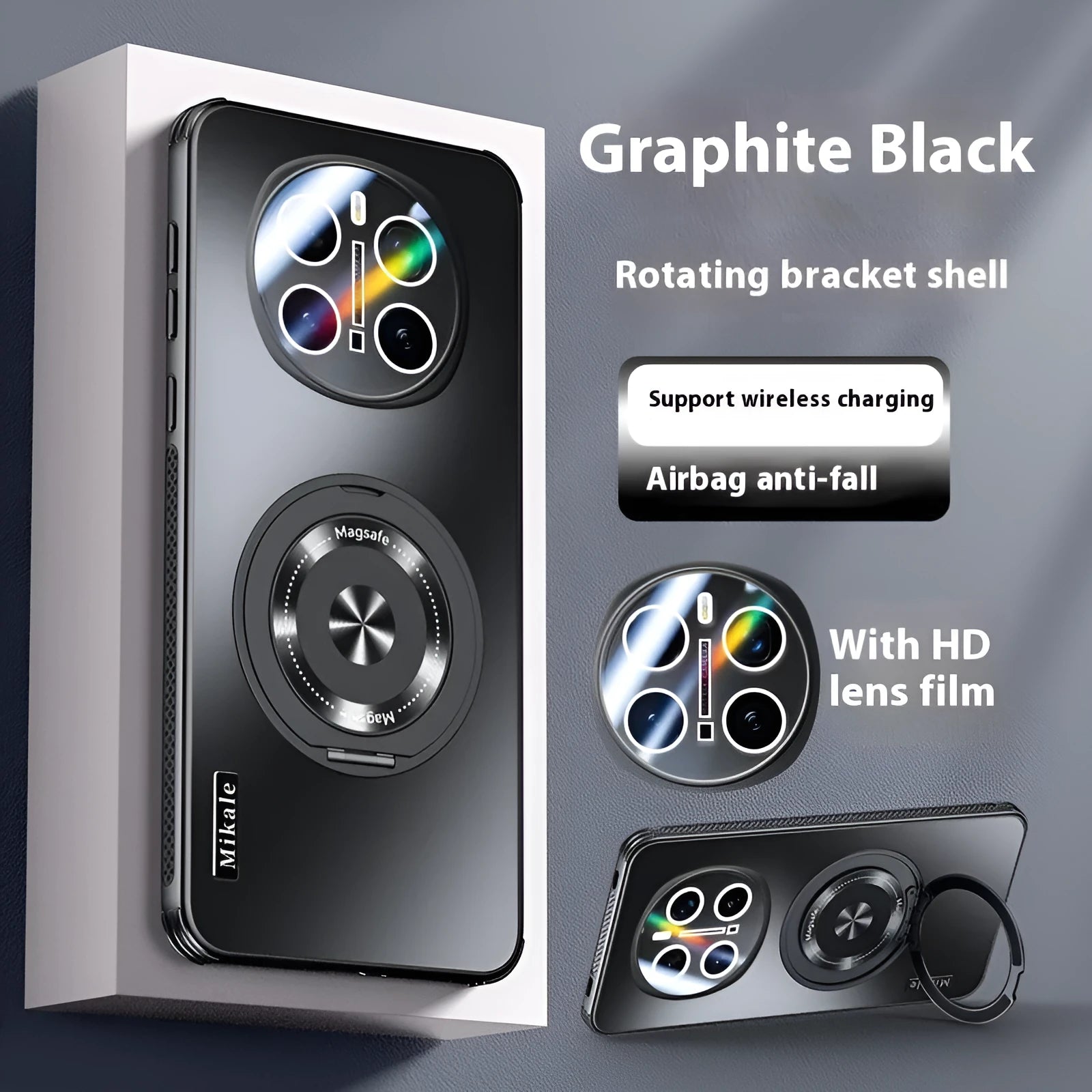 Cooling metal magnetic suction rotating bracket phone case for Glory in Graphite Black with frosted finish