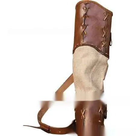 Brown hand-knitted leather medieval quiver bag with lace-up strap
