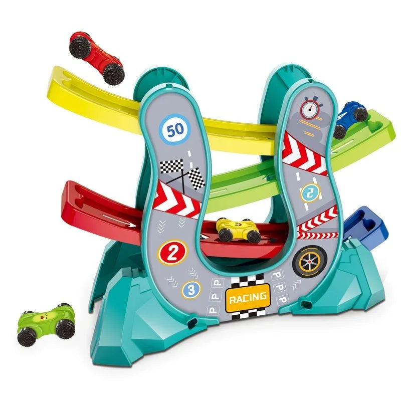 Gliding toy rail car in classic fast style, plastic construction, blue colour option