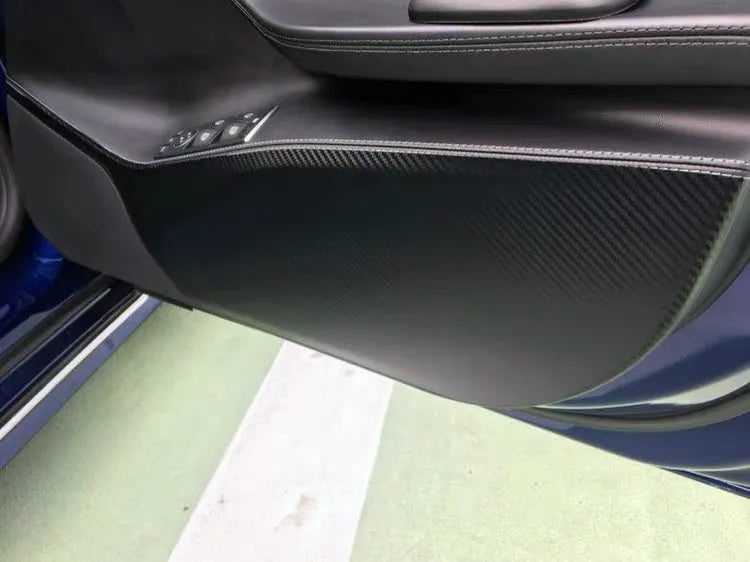 Carbon fibre textured protective film for Tesla Model S front and rear interior door panels