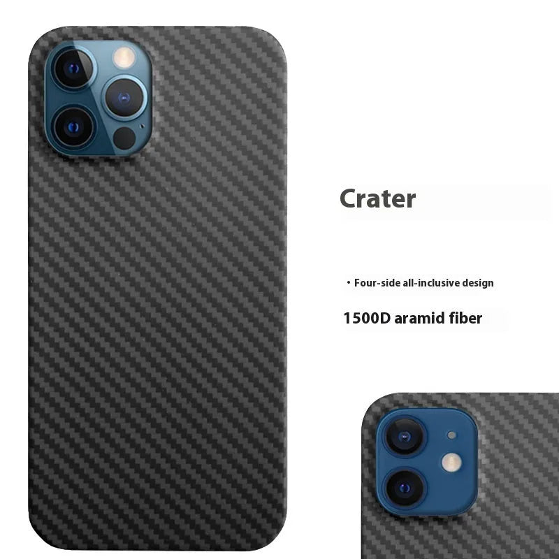 Aramid fibre ultra-thin frosted phone case for iPhone 12 series in black 1500D weave