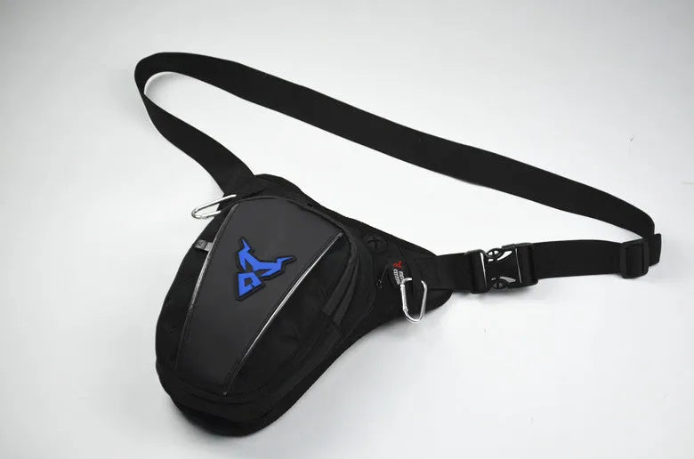 Motorcycle rider crossbody leg bag in blue made from durable 1200D Oxford cloth.