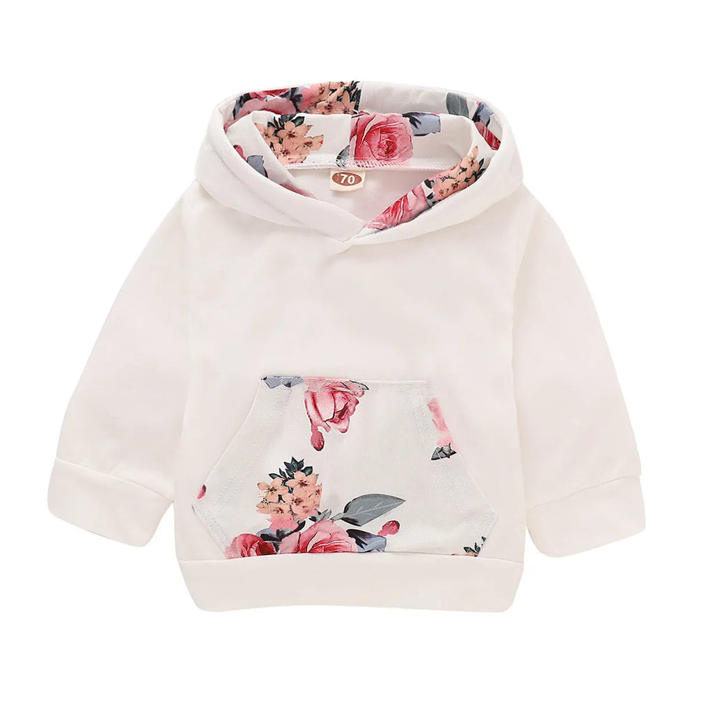 White hooded cotton sleep suit for baby girl with long sleeves and trousers