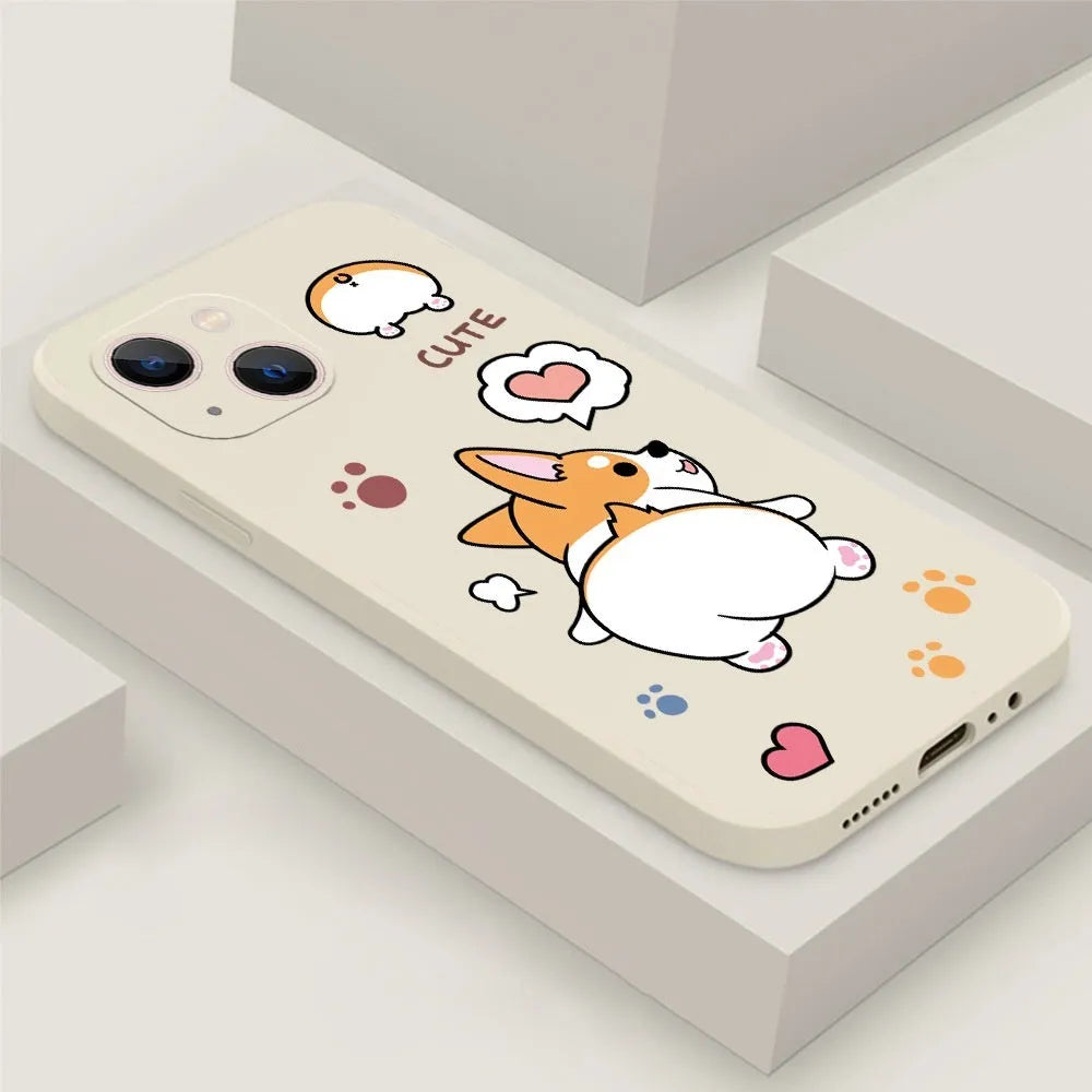 Corgi cartoon TPU phone case for iPhone with shockproof and anti-fingerprint design in classic black