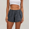 Women's casual plaid polyester shorts with elastic waist, Mori style bloomer, black colour