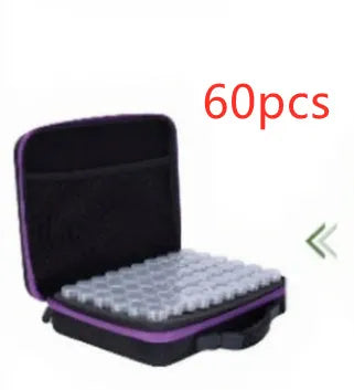 EVA seed storage box in blue with cubic design, open to show multiple grids with seed bags, tweezers, and funnel