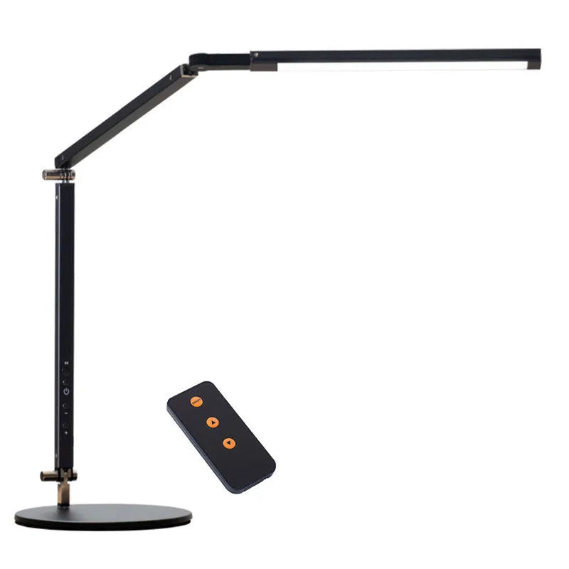 Aluminium clip-on LED desk lamp with remote control in black, silver, blue, or gold finish