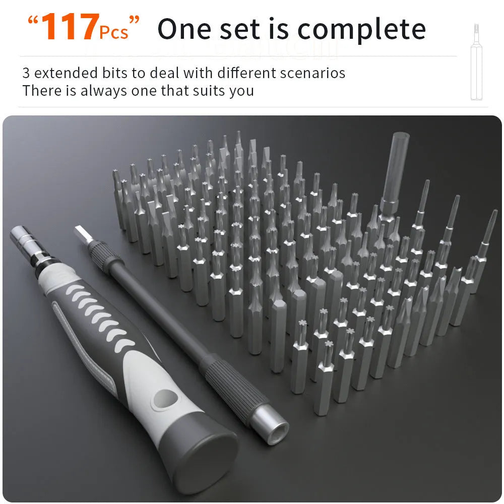 130 In 1 precision screwdriver tool set in orange and blue case with CRV bits