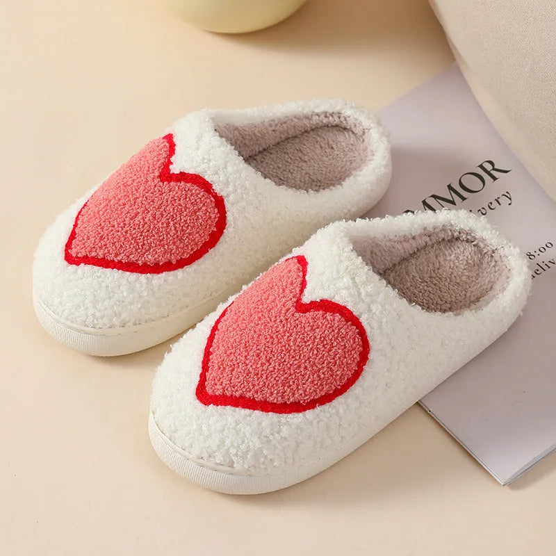 Women's plush cartoon love style slippers with non-slip PVC soles in Big Love design.