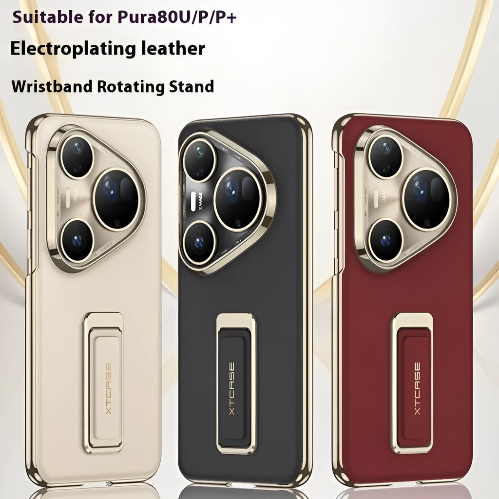 Huawei Pura80Ultra imitation leather phone case with wrist strap and rotating metal bracket