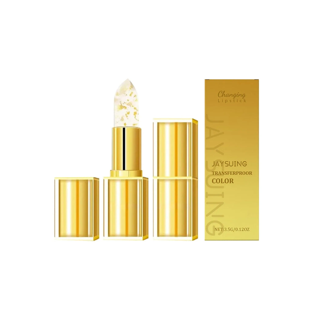 Gold foil nourishing lipstick in 2.6cm square packaging with 3.5g content