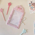Cartoon PVC meal card holder pendant on a chain, showing strawberry and four-leaf clover design options.