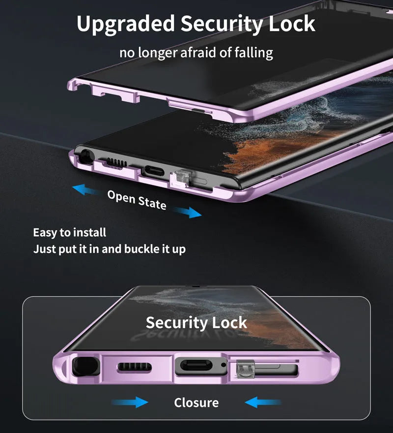 Magnetic mirror phone case for Samsung Galaxy with peep-proof privacy screen in multiple colour options